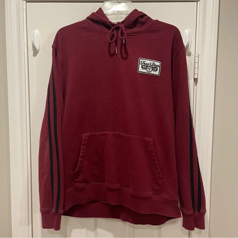 True Religion Men Hoodie Pullover Burgundy 2002 Logo Y2K Style Streetwear Large